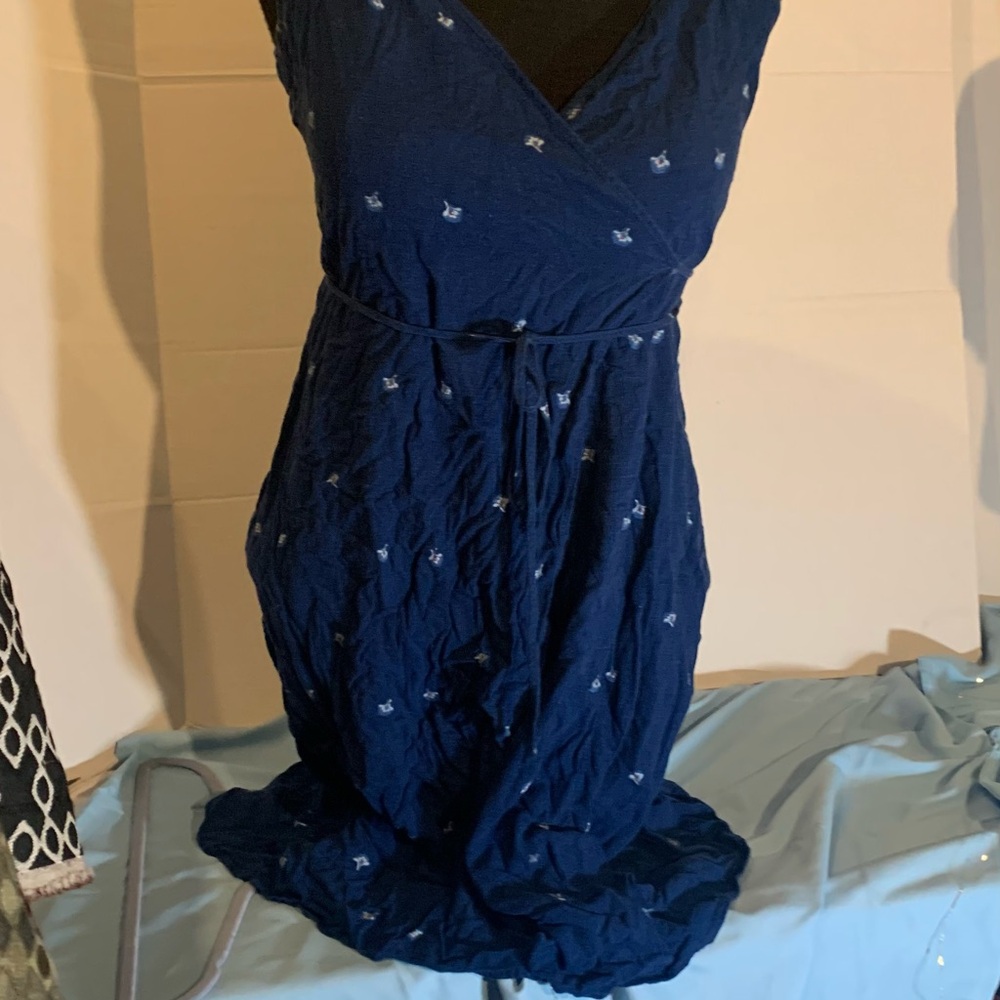 Blue Wrap Dress with Floral Accents